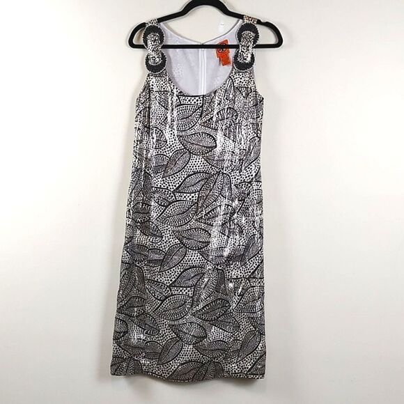 Tory Burch Metallic Leaf Print Silk Sheath Dress Size 8 - Picture 2 of 11